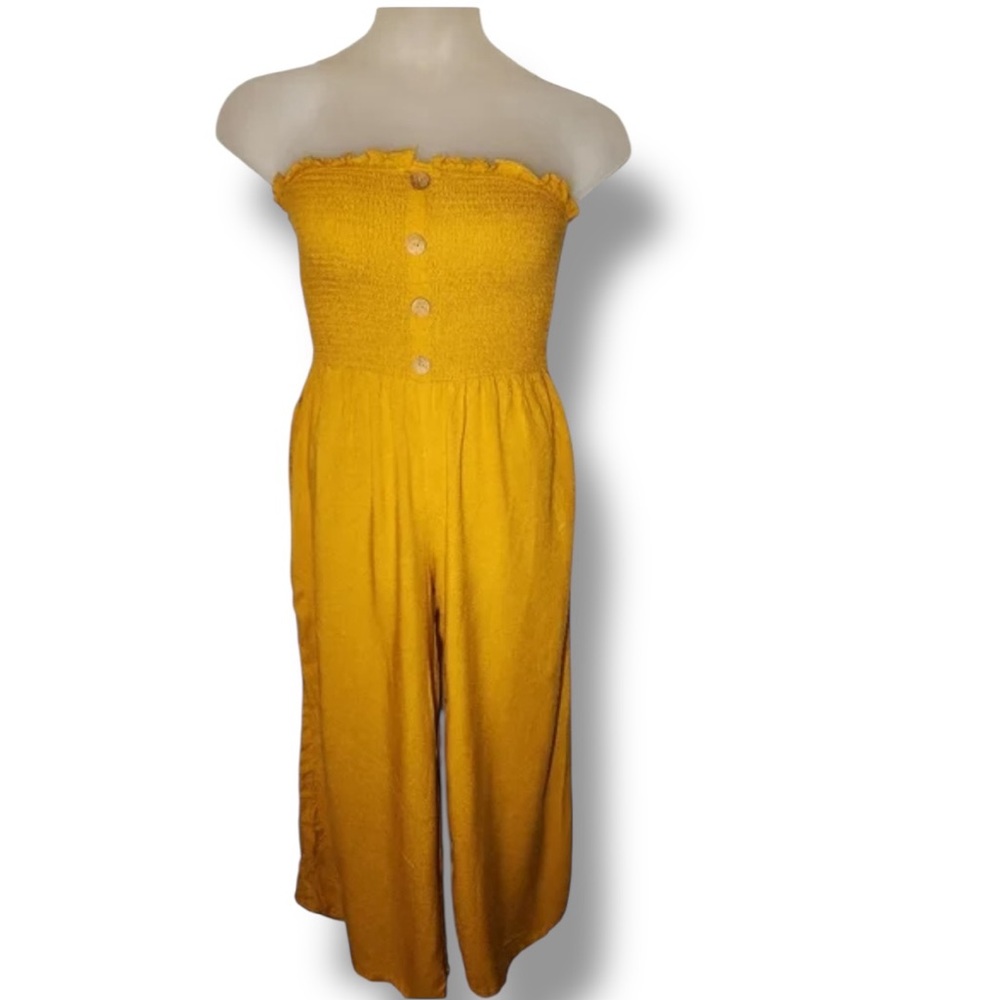 Smocked Wide Leg Strapless Jumpsuit Size XL - Picture 3 of 9